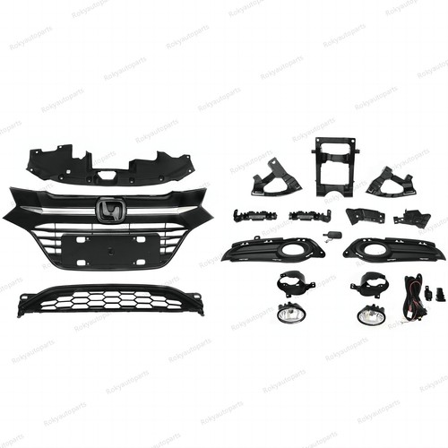 For 2016-2018 Honda Civic Sedan Upper Lower Grille + Fog light + Bezel 8Pcs Set