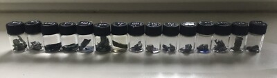 Set Seltene Erdmetalle in Glasfläschen rare earth metals