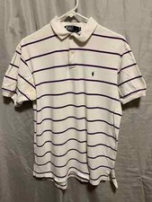 Polo Ralph Lauren Shirt Adult Medium White Short Sleeve Stripped Mens Casual Fit