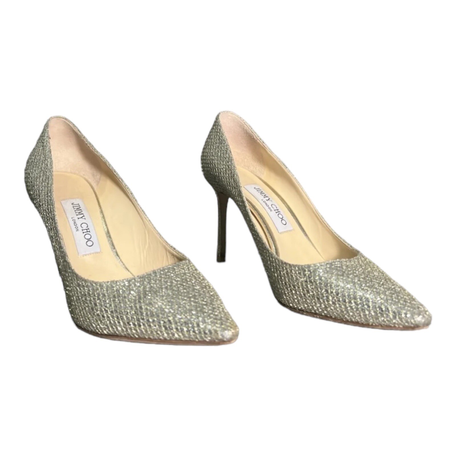 Jimmy Choo Romy 85 Pumps Glitter Champagne Ivory Heels UK5 IT38 Jimmy Choo Heels