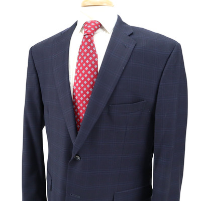 Jos A Bank Tailored Fit Recent Navy Check Traveler Wool Blazer Sport Jacket 46R