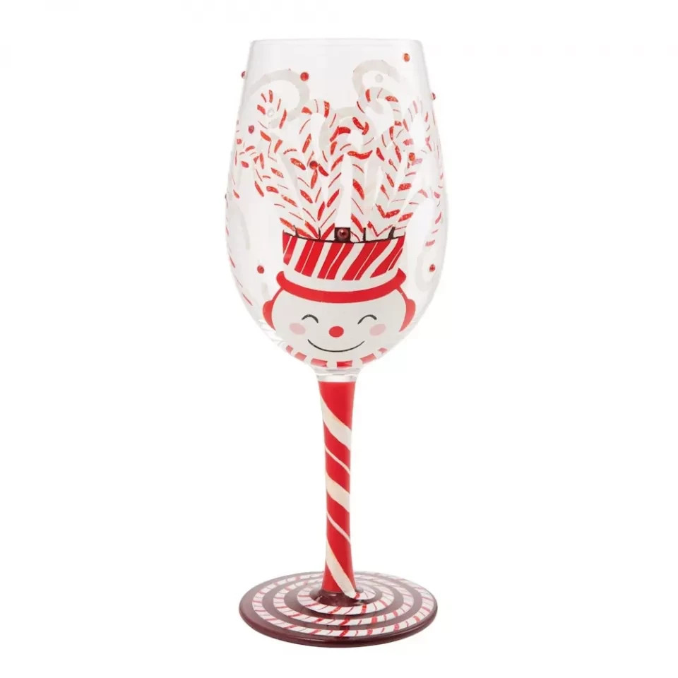 Lolita CANDY CANE JAR Hand Painted Wine Glass 6017393 NEW 2025 Enesco