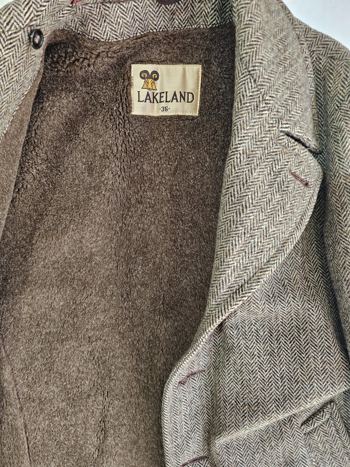 Vintage Tweed Herringbone Brown Lined Jacket 36  Lakeland Lawrence Union Made thumbnail 7