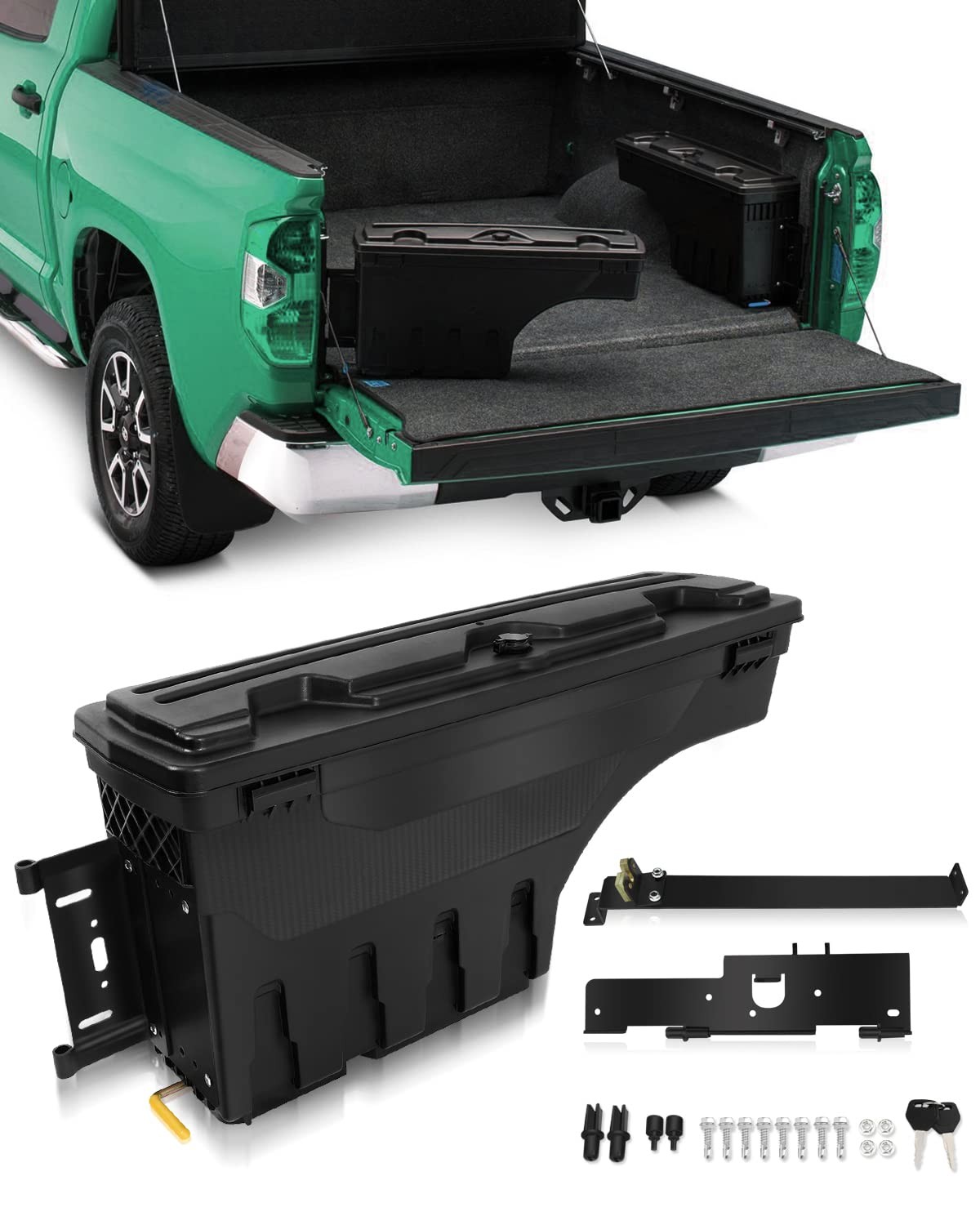 Heavy Duty No-Drill Truck Bed Tool Box Left Driver Side Multi-Compartment