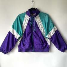 VTG Milano Sport Colorblock Nylon Windbreaker Jacket Purple Teal Womans Petite S