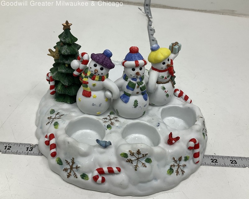 Partylite Snowbell Snowman Family Tealight & Pillar Candle Holder #P7650