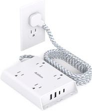 Surge Protector Power Strip, 5 Ft Flat Plug Extension Cord with 4 USB Wall Char