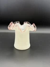 Vintage Fenton Rose Crest Milk Glass Hat Vase Crimped Ruffled Edge 1940s