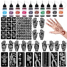 Temporary Tattoo Kit,10 Bottles Colors Temporary Tattoo Ink, 86 Temporary Ste...