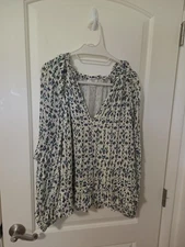 Isabel Marant Etoile Top Eyden Ecru Printed Chiffon Size 42 /10 Long Sleeve Puff