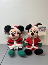 Disney Store Santa Mickey  Minnie Mouse Mini Bean Bag Plush 7" Christmas Tags