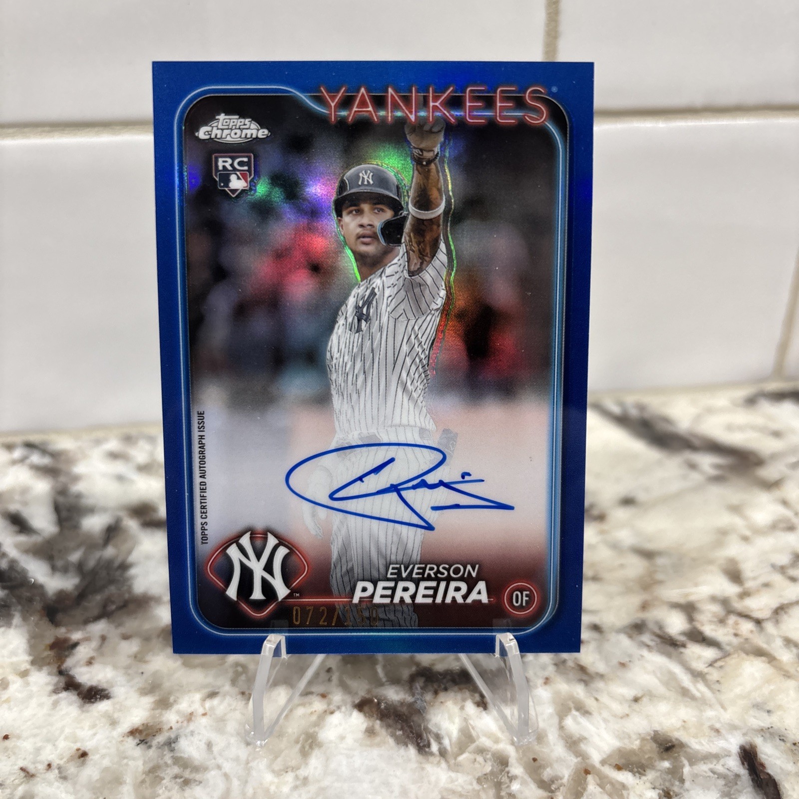 2024 Topps Chrome #RA-EP Everson Pereira Rookie Autographs Blue Refractor #/150