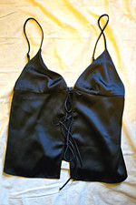 Zara Women  s Black Solid Satin Lace-Up Camisole Tank, Adjustable Straps L NWT