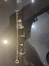 Links of London Sterling Silver Charm Bracelet 5 Charms T-Bar Approx 8"