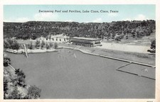 Swimming Pool and Pavilion Lake Cisco Texas Vintage Postcard