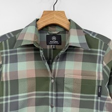 Flylow Bridgette Tech Flannel Snap Button Up Shirt in Pine Seaglass Size S