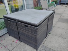 Rattan Cube 4 seater Garden Dining table chairs Furniture Set Brown + cover