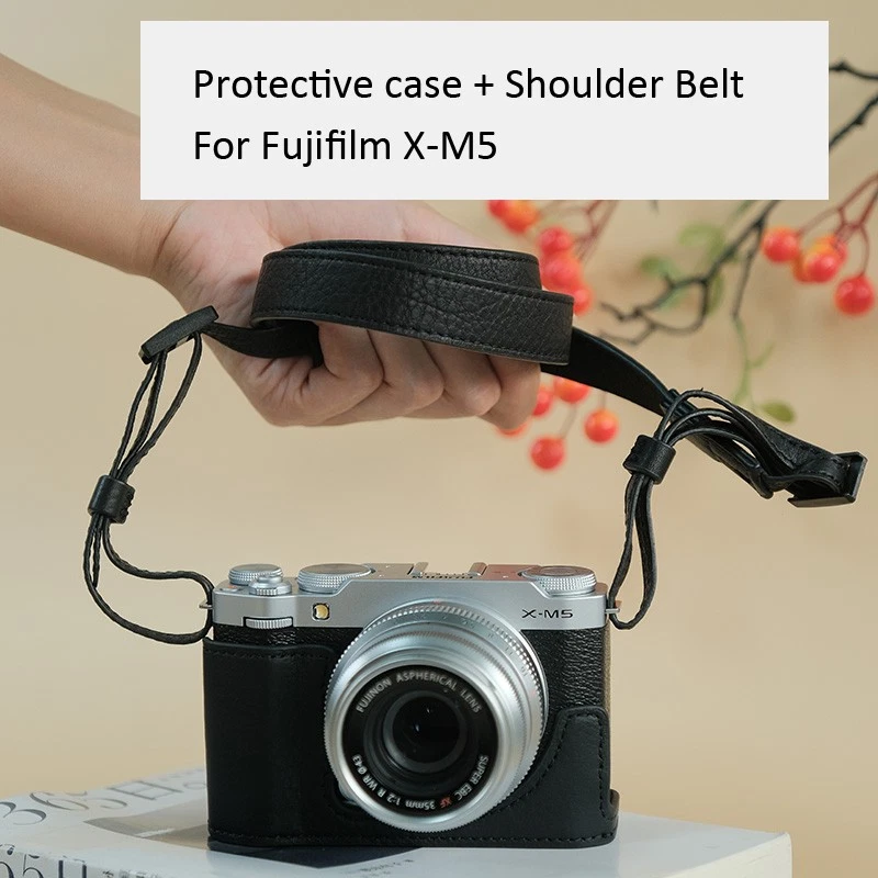 Genuine Leather Camera Bag Case Protect Cover Belt Strap For Fujifilm X-M5 XM5 - Image 3 of 4