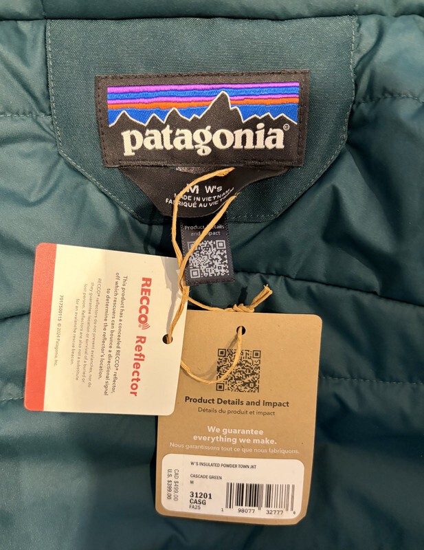 PATAGONIA 31201 WOMEN'S INSULATED POWDER TOWN JACKET SIZE MEDIUM M CASCADE GREEN image 7