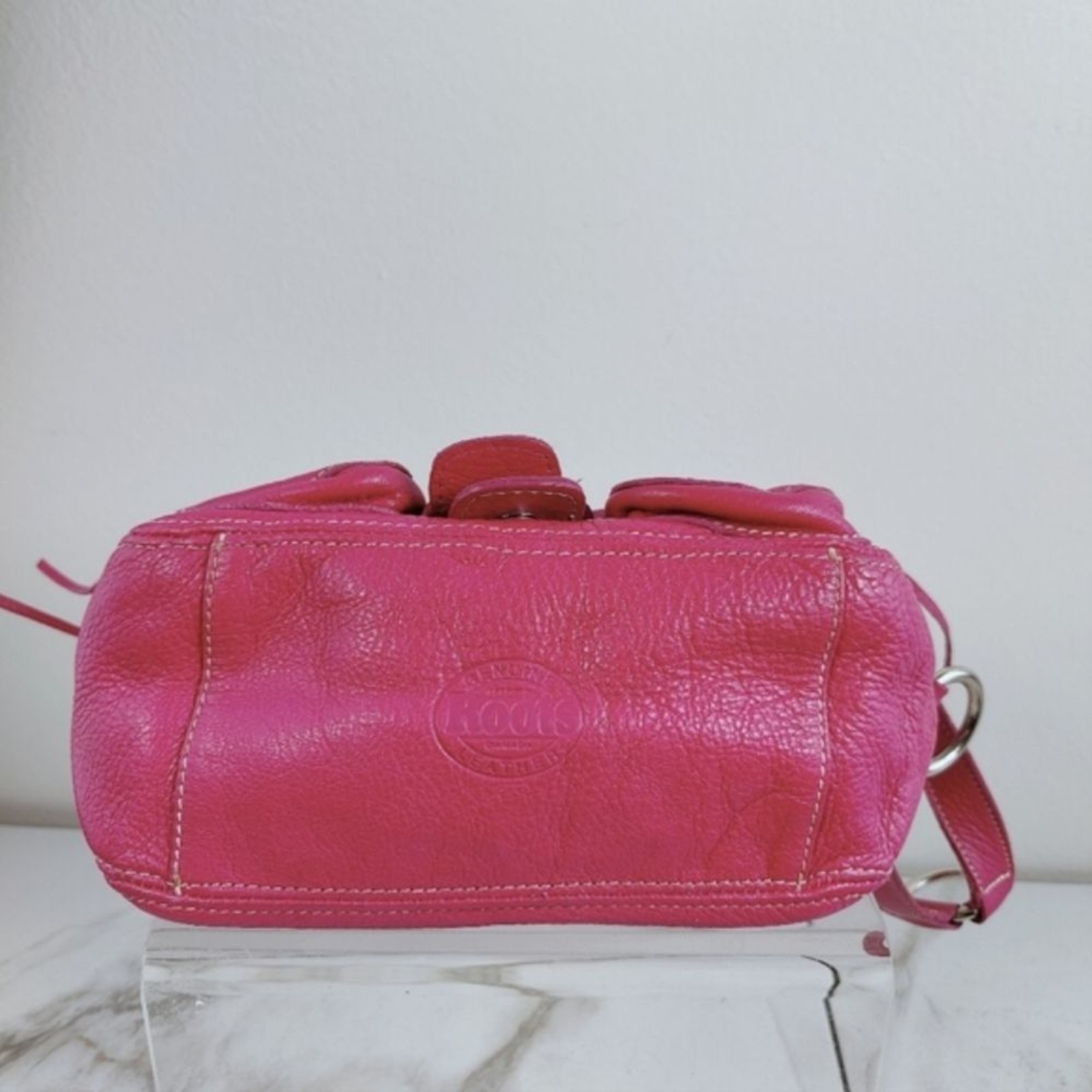 Rare VTG Y2K Roots Canada Pink Pebbled Leather Shoulder Bag Handbag Purse image 6