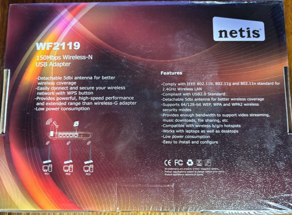 Adaptador USB inalámbrico Netis WF2119 N 150 MBPS COMPATIBLE CON WPS NUEVO EN CAJA sellado de fábrica Foto 2 de 2