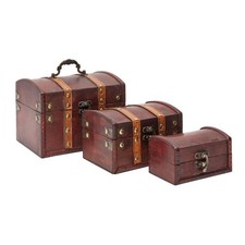 Set Of 3 Vintage Trinket Box Small Wooden Treasure Chest Jewelry Storage,3 Sizes