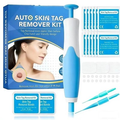2 in 1 Painless Auto Skin Tag Mole Wart Removal (40x Rubber Bands +Alcohol Pads)