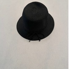 August Hat Company Black Straw Cloche Sun Hat with Bead Accent Cord Tie