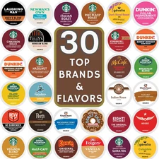 Top Brand Name K-Cup Variety Pack Sampler, Includes 30 Unique Pods Flavored & Un
