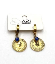 Earrings Turkish Coin Ata Turk Profile Evil Eye Dangles Drops  S Steel 