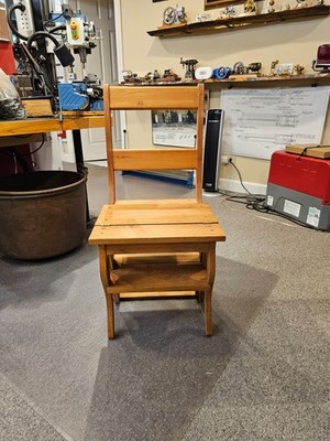 Vintage Oak Metamorphic Library Chair Step Stool Folding Ladder