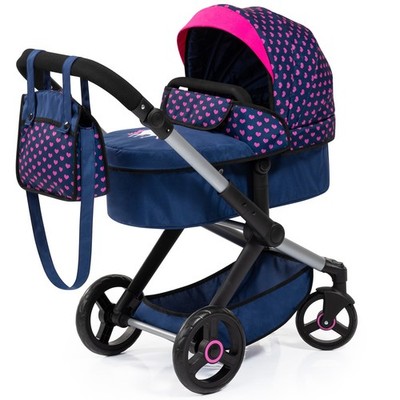 Bayer Design Kombi-Puppenwagen Xeo Herzchen dunkelblau rosa TOP