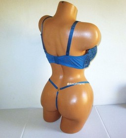 Victoria Secret Very Sexy Push-Up Bra set V-String panty Blue Sapphire Lace 38D