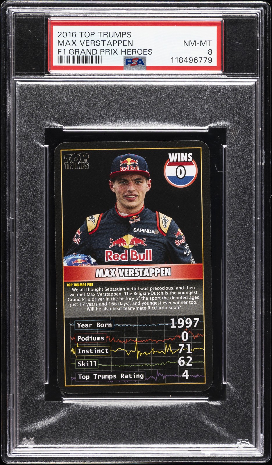 2016 TOP TRUMPS FORMULA 1 GRAND PRIX HEROES MAX VERSTAPPEN PSA 8