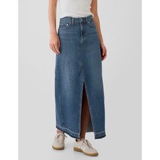 NEW Gap Women Denim Maxi Skirt Medium Indigo High Rise Front Slit Size 27 / 4