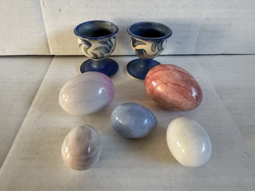 Ceramic Egg Cup Holders Signed Made In Denmark Alabaster Eggs