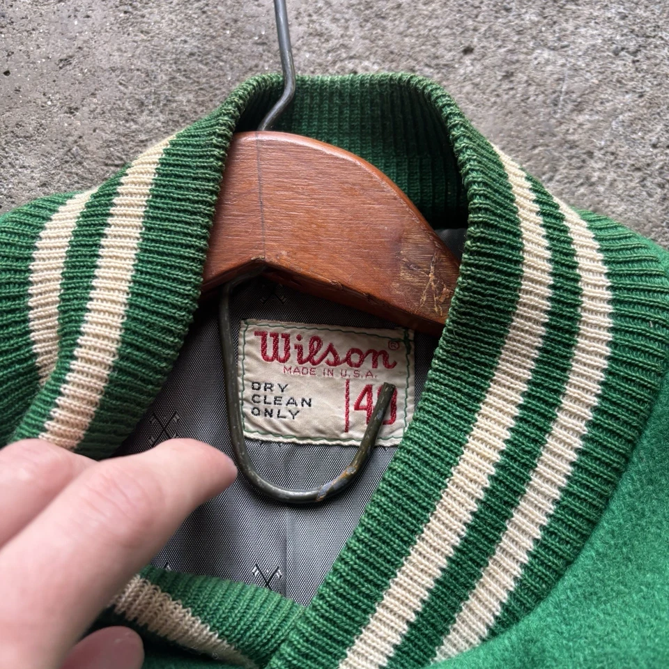 1950-е 60-е Wilson Varsity Letterman's куртка размер 40 США Virginia зеленый шерсти - Изображение 3 из 4