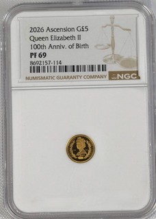 2026 Ascension G5LBS Gold Coin Queen Elizabeth II 100th Anniv. of Birth NGC PF69