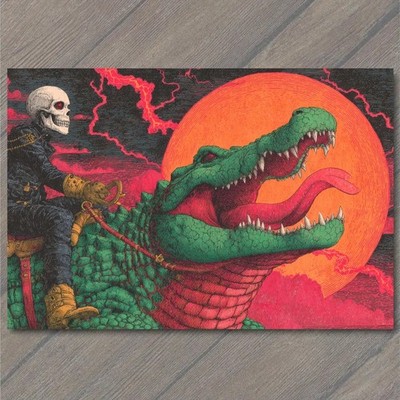 STICKER Skeleton Rider Crocodile Reptile Orange Sun Red Sky Lightning Horror