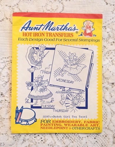 Aunt Martha's 3597 "Dutch Girl Tea Towel" Hot Iron Transfers Embroidery