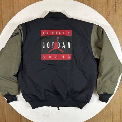 NIKE AIR JORDAN Men’s L Flight Renegade Bomber Jacket Olive HQ2664-045 Loose Fit - Picture 7 of 15