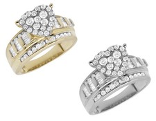 Ladies 10K White/ Yellow Gold Heart Cluster Real Diamond Engagement Ring 1.0ct