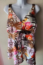 Ocean Dream Tropical Multicolored Floral Print Tankini Top, Size 24