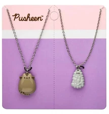 Pusheen the Cat & Stormy BFF Necklace Set ❤ Stainless Steel Chains Licensed 🆕️