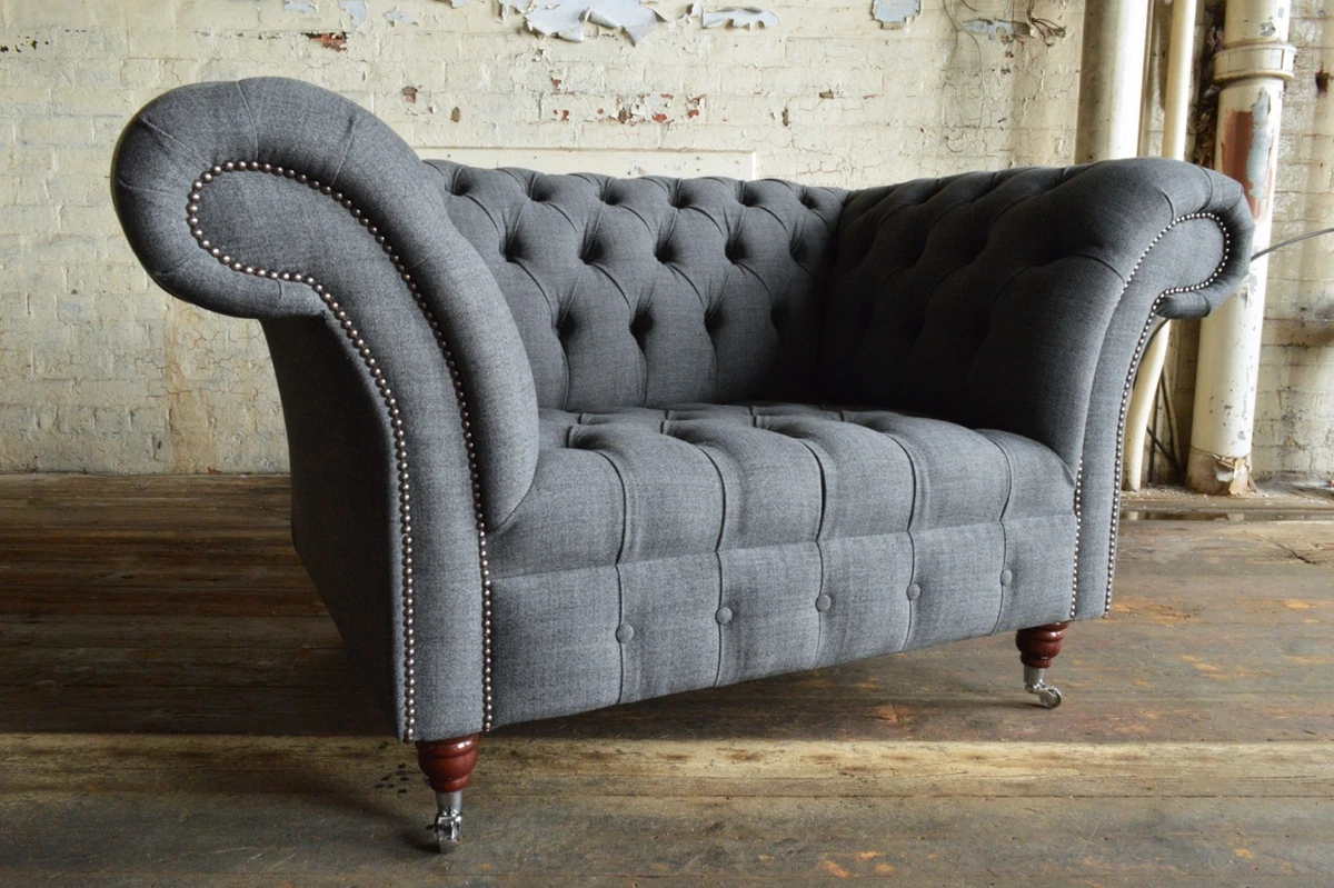 MODERN HANDMADE SLATE GREY WOOL 1.5 SEATER CHESTERFIELD SNUGGLE