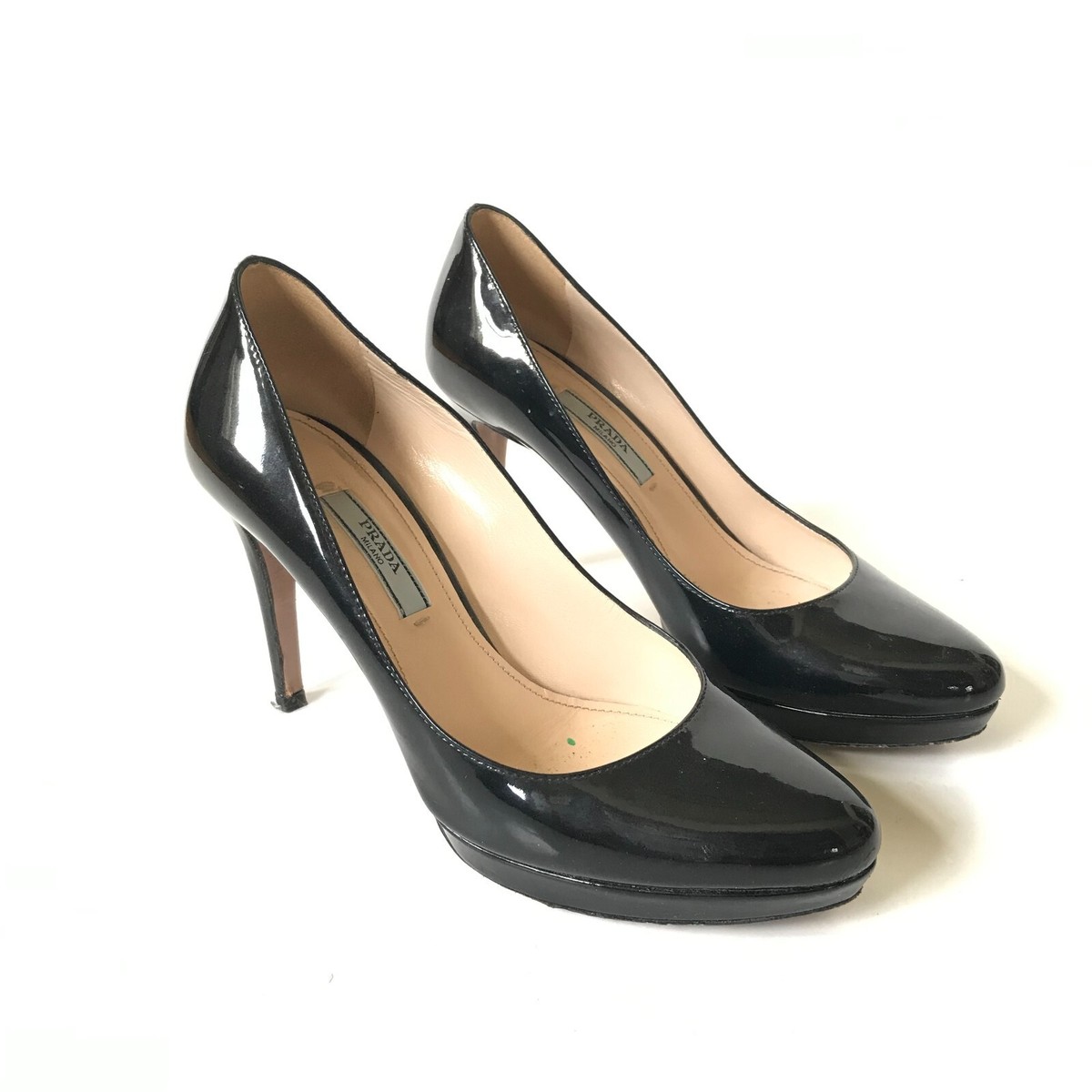 Prada Patent Leather Pumps Heels Womens 36 6 Black Platform Toe