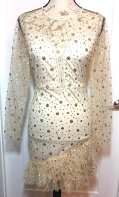 Forever 21 Dress Womens M Medium Gold Flake Champagne Festival Mesh A95 |  eBay
