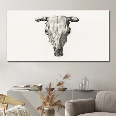 Zeichnung Tier Kuh Schädel Kunst 140x70 Canvas Wandbild Leinwand Bilder