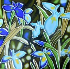 flower hand painted ceramic art tile coaster 4 x 4 inches with back