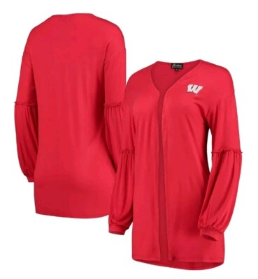 #ad New Womens Red Wisconsin Badgers Bubble Sleeve Cardigan Sweater Shirt MEDIUM $21.99